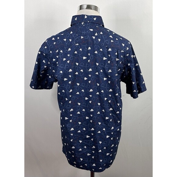 Duluth Trading Co Medium Slim Untucked Shirt Paper Airplane Print Blue Cotton - Picture 4 of 4